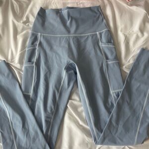 aerie light blue, high waisted leggings with side pockets size small
